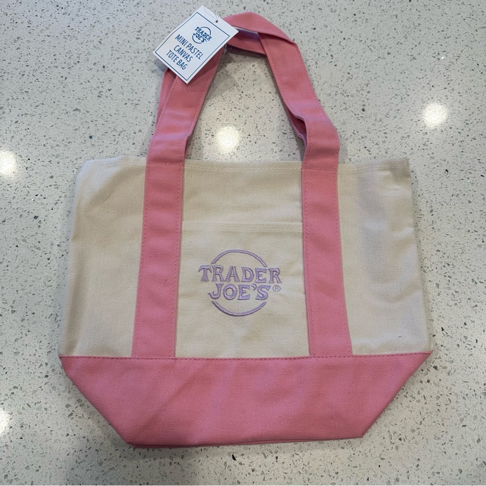 NEW Trader Joes Mini Pastel Canvas Tote Bag‎ Pink New With Tags TikTok Viral